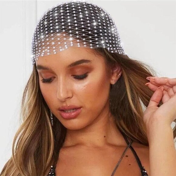 Rhinestone Head Scarf White Rave Headbands Jewelry Bling Turban for Women main image 6